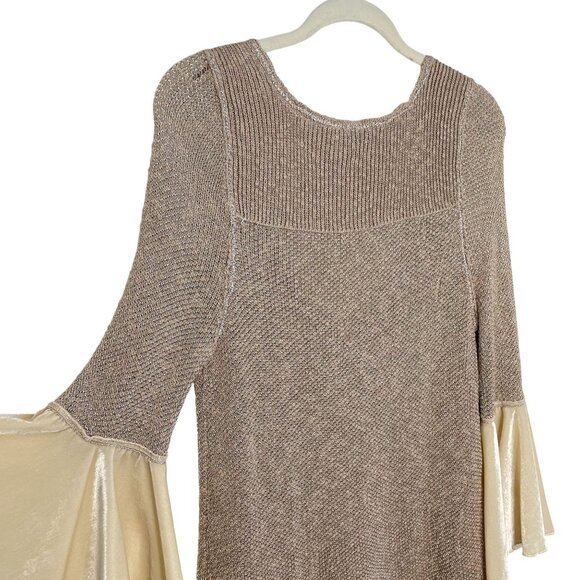 Free People Metallic Knit V-Neck Tunic With Velvet Bell Sleeves, S - Picture 4 of 10